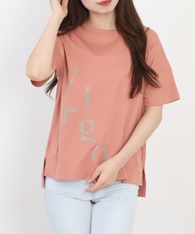 EGLANTINE アシンメトリーロゴプリント半袖Tシャツ 日本製 ローズペトール