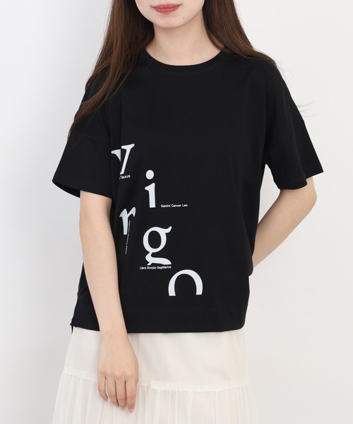 EGLANTINE(エグランティーヌ)の「EGLANTINE アシンメトリーロゴプリント半袖Tシャツ 日本製 ローズペトール(Tシャツ/カットソー・レディース・グレイッシュベージュ/サーモンピンク・38)」の5枚目の写真