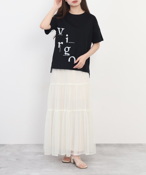 EGLANTINE(エグランティーヌ)の「EGLANTINE アシンメトリーロゴプリント半袖Tシャツ 日本製 ローズペトール(Tシャツ/カットソー・レディース・グレイッシュベージュ/サーモンピンク・38)」の9枚目の写真