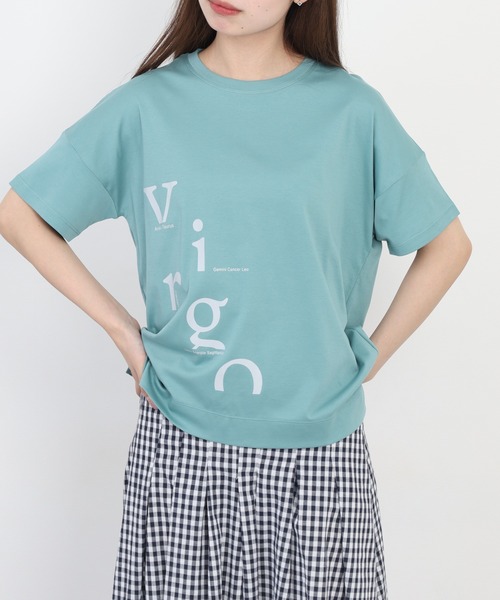 EGLANTINE(エグランティーヌ)の「EGLANTINE アシンメトリーロゴプリント半袖Tシャツ 日本製 ローズペトール(Tシャツ/カットソー・レディース・グレイッシュベージュ/サーモンピンク・38)」の18枚目の写真