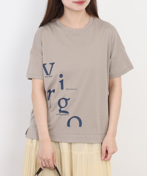 EGLANTINE(エグランティーヌ)の「EGLANTINE アシンメトリーロゴプリント半袖Tシャツ 日本製 ローズペトール(Tシャツ/カットソー・レディース・グレイッシュベージュ/サーモンピンク・38)」の10枚目の写真