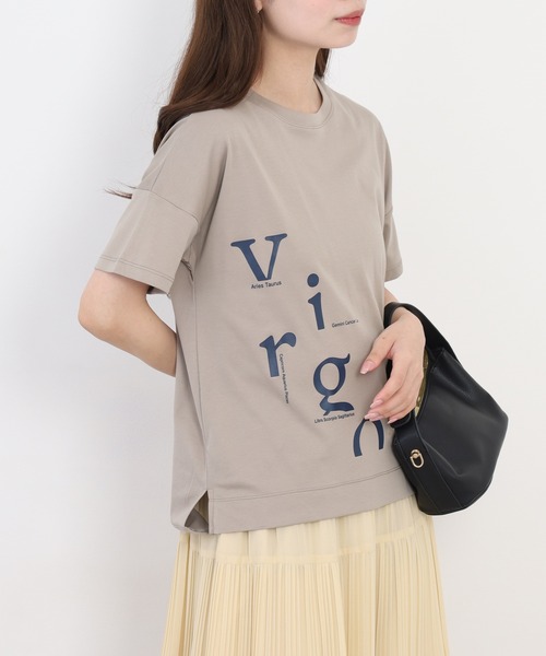 EGLANTINE(エグランティーヌ)の「EGLANTINE アシンメトリーロゴプリント半袖Tシャツ 日本製 ローズペトール(Tシャツ/カットソー・レディース・グレイッシュベージュ/サーモンピンク・38)」の12枚目の写真