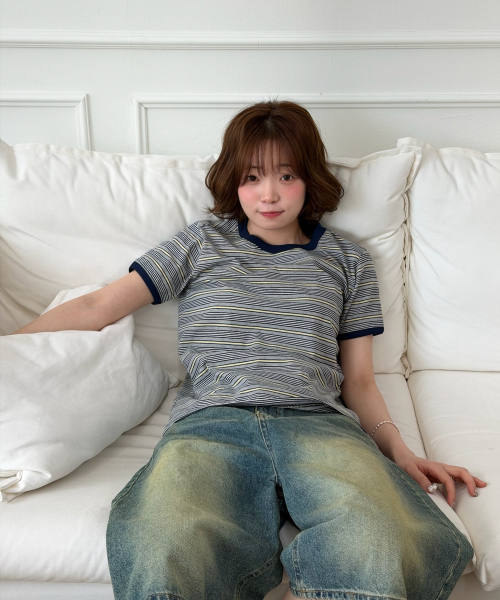 AMOU(アモウ)の「AMOU Multi Stripe Ringer T-Shirts Melange(Tシャツ/カットソー・レディース・その他・1/2/W)」の11枚目の写真