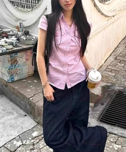 Vipoa（ヴィポア）の「Pink stripe tight blouse（シャツ/ブラウス・レディース・ピンク・FREE）」の11枚目の写真