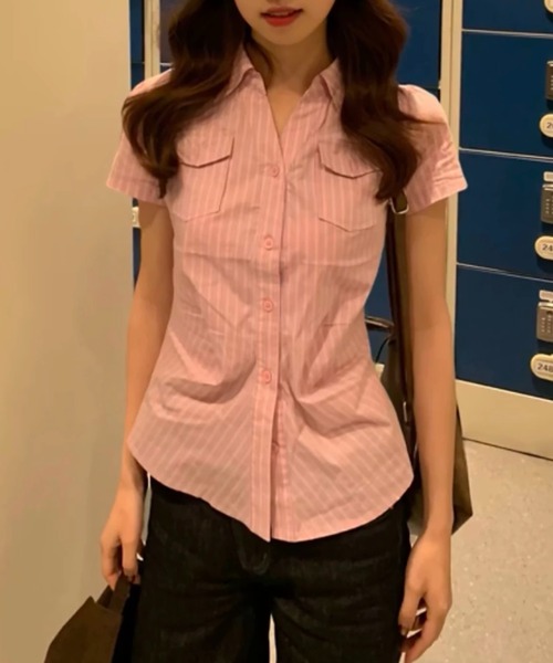 Vipoa（ヴィポア）の「Pink stripe tight blouse（シャツ/ブラウス・レディース・ピンク・FREE）」の15枚目の写真