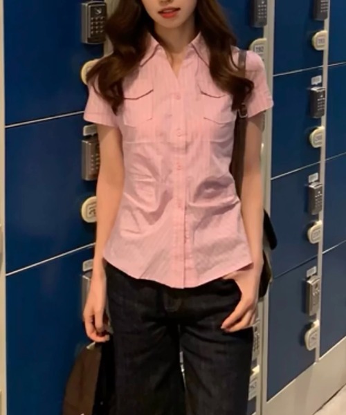 Vipoa（ヴィポア）の「Pink stripe tight blouse（シャツ/ブラウス・レディース・ピンク・FREE）」の16枚目の写真