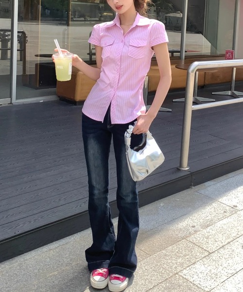 Vipoa（ヴィポア）の「Pink stripe tight blouse（シャツ/ブラウス・レディース・ピンク・FREE）」の8枚目の写真