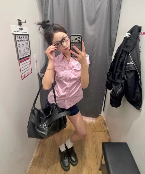 Vipoa（ヴィポア）の「Pink stripe tight blouse（シャツ/ブラウス・レディース・ピンク・FREE）」の18枚目の写真