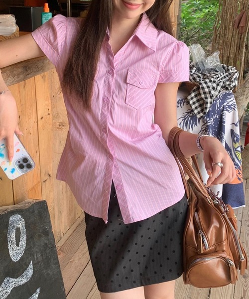 Vipoa（ヴィポア）の「Pink stripe tight blouse（シャツ/ブラウス・レディース・ピンク・FREE）」の19枚目の写真