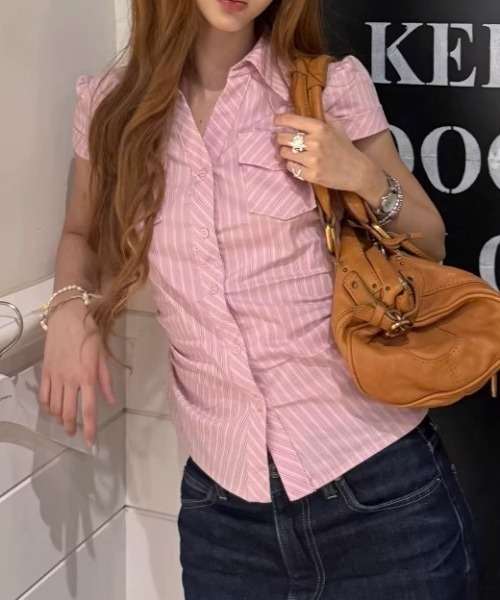 Vipoa（ヴィポア）の「Pink stripe tight blouse（シャツ/ブラウス・レディース・ピンク・FREE）」の20枚目の写真