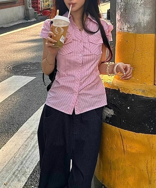 Vipoa（ヴィポア）の「Pink stripe tight blouse（シャツ/ブラウス・レディース・ピンク・FREE）」の10枚目の写真