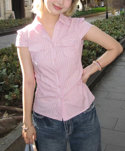 Vipoa（ヴィポア）の「Pink stripe tight blouse（シャツ/ブラウス・レディース・ピンク・FREE）」の21枚目の写真
