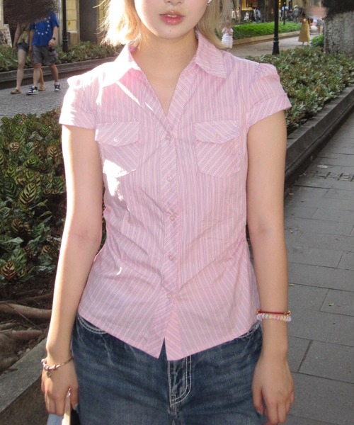 Vipoa（ヴィポア）の「Pink stripe tight blouse（シャツ/ブラウス・レディース・ピンク・FREE）」の22枚目の写真