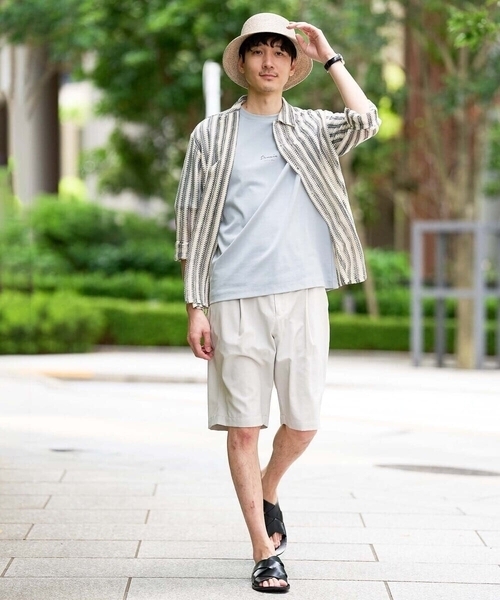 a.v.v(アーヴェヴェ)の「夏のお洒落羽織【洗濯機で洗える】レースストライプワイドシルエットシャツ(シャツ/ブラウス・メンズ・アイボリー/ダークインディゴブルー・48/46)」の4枚目の写真