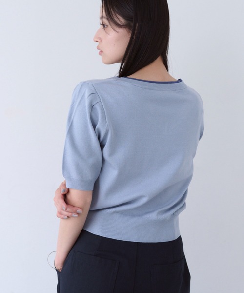 SOYEN(ソイエン)の「カラーラインVネックサマーニットトップス(ニット/セーター・レディース・ブルー/オフホワイト・F)」の4枚目の写真