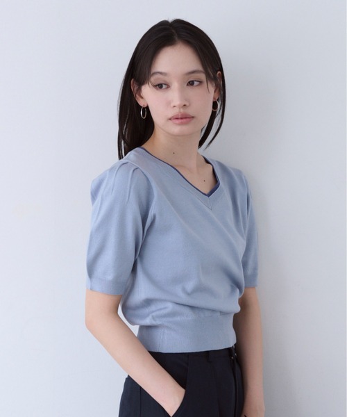 SOYEN(ソイエン)の「カラーラインVネックサマーニットトップス(ニット/セーター・レディース・ブルー/オフホワイト・F)」の21枚目の写真