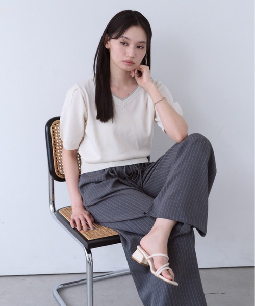 SOYEN(ソイエン)の「カラーラインVネックサマーニットトップス(ニット/セーター・レディース・ブルー/オフホワイト・F)」の15枚目の写真