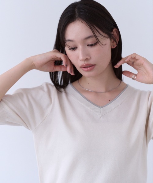 SOYEN(ソイエン)の「カラーラインVネックサマーニットトップス(ニット/セーター・レディース・ブルー/オフホワイト・F)」の14枚目の写真