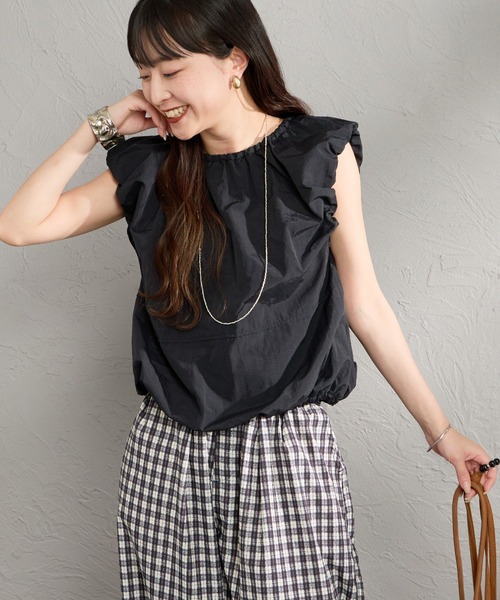 nenom（ネノム）の「[nenom/ネノム] 2WAY キャップスリーブ バルーンシャツブラウス（シャツ/ブラウス・レディース・サックスブルー/ブラック/オフホワイト・F）」の2枚目の写真
