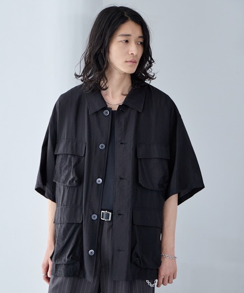 RAGEBLUE（レイジブルー）の「Sheer Nylon Fatigue Shirt/シアーファティーグシャツ（シャツ/ブラウス・メンズ・ブラック/ライトブルー・MEDIUM/LARGE）」の2枚目の写真