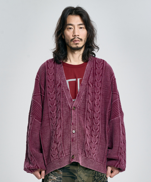 AJOBYAJO（アジョバイアジョ）の「Cable Washed Cardigan [BURGUNDY]（カーディガン/ボレロ・メンズ・その他・FREE）」の6枚目の写真