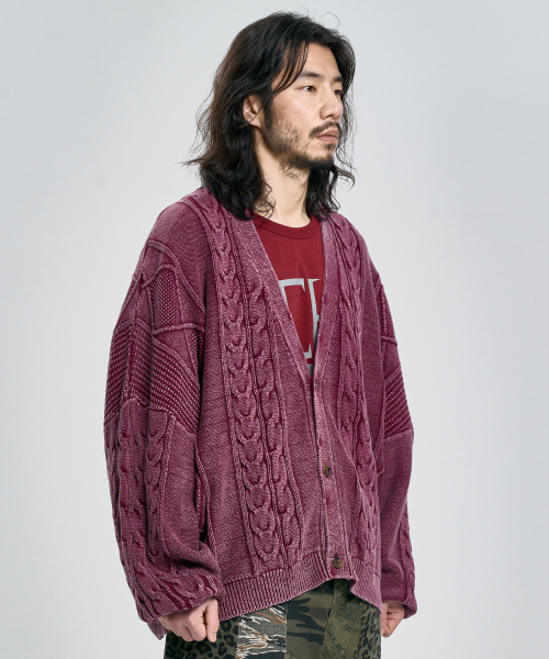 AJOBYAJO（アジョバイアジョ）の「Cable Washed Cardigan [BURGUNDY]（カーディガン/ボレロ・メンズ・その他・FREE）」の7枚目の写真