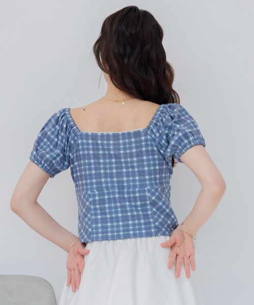 ems excite(エムズエキサイト)の「チェック柄パフ袖カットソー(Tシャツ/カットソー・レディース・ブラウン系その他2/ブルー系その他2/ホワイト系その他・FREE)」の7枚目の写真