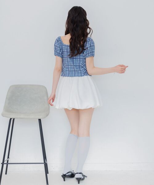 ems excite(エムズエキサイト)の「チェック柄パフ袖カットソー(Tシャツ/カットソー・レディース・ブラウン系その他2/ブルー系その他2/ホワイト系その他・FREE)」の11枚目の写真