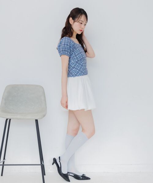 ems excite(エムズエキサイト)の「チェック柄パフ袖カットソー(Tシャツ/カットソー・レディース・ブラウン系その他2/ブルー系その他2/ホワイト系その他・FREE)」の12枚目の写真
