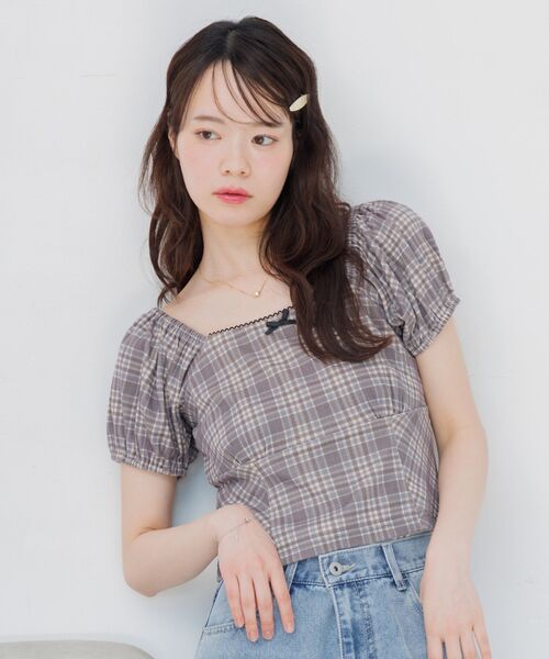 ems excite(エムズエキサイト)の「チェック柄パフ袖カットソー(Tシャツ/カットソー・レディース・ブラウン系その他2/ブルー系その他2/ホワイト系その他・FREE)」の15枚目の写真