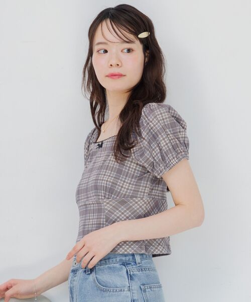 ems excite(エムズエキサイト)の「チェック柄パフ袖カットソー(Tシャツ/カットソー・レディース・ブラウン系その他2/ブルー系その他2/ホワイト系その他・FREE)」の16枚目の写真