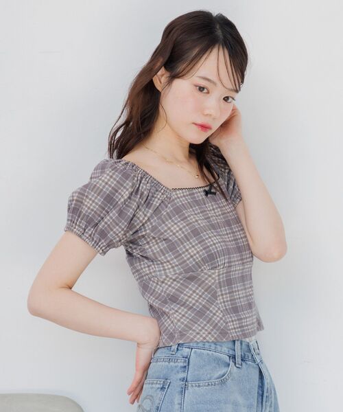 ems excite(エムズエキサイト)の「チェック柄パフ袖カットソー(Tシャツ/カットソー・レディース・ブラウン系その他2/ブルー系その他2/ホワイト系その他・FREE)」の18枚目の写真