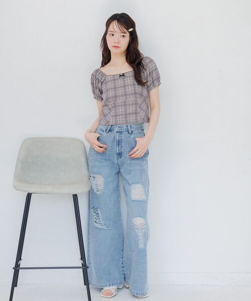 ems excite(エムズエキサイト)の「チェック柄パフ袖カットソー(Tシャツ/カットソー・レディース・ブラウン系その他2/ブルー系その他2/ホワイト系その他・FREE)」の19枚目の写真