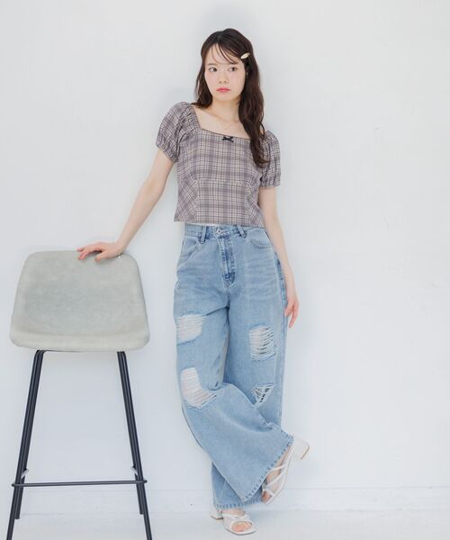 ems excite(エムズエキサイト)の「チェック柄パフ袖カットソー(Tシャツ/カットソー・レディース・ブラウン系その他2/ブルー系その他2/ホワイト系その他・FREE)」の20枚目の写真