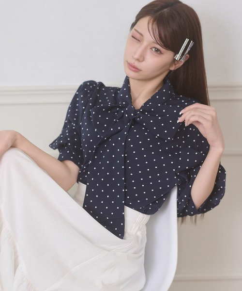 Ambre Neige(アンブルネージュ)の「assortment bow tie blouse / アソートボウタイブラウス(シャツ/ブラウス・レディース・オフホワイト/ライトブルー/その他/ネイビー・FREE)」の3枚目の写真