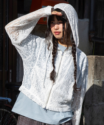 GLACK（グラック）の「GZJ001 シアーレースジャケット (ホワイト)（ナイロンジャケット）」