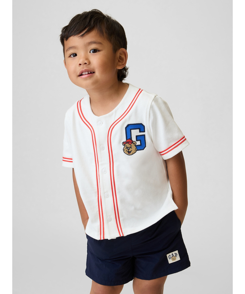 GAP(ギャップ)の「ブラナンベア GAPロゴ ベースボール ジャージーTシャツ (幼児・ベビー)(シャツ/ブラウス・キッズ・オフホワイト・100cm/95cm/90cm/80cm/105cm/110cm)」の1枚目の写真