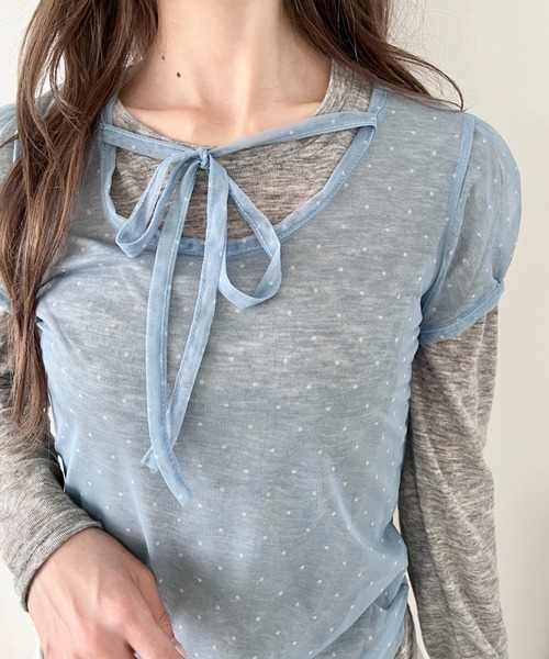 Loueme(ルエム)の「シアードットリボントップス(Tシャツ/カットソー・レディース・ブラック/ライトブルー/アイボリー・FREE)」の3枚目の写真