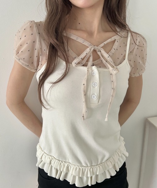 Loueme(ルエム)の「シアードットリボントップス(Tシャツ/カットソー・レディース・ブラック/ライトブルー/アイボリー・FREE)」の4枚目の写真