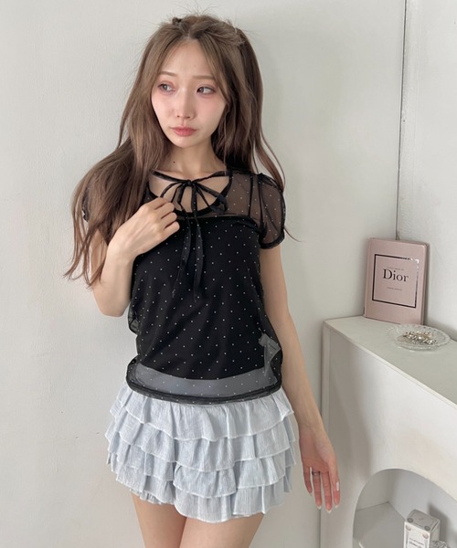 Loueme(ルエム)の「シアードットリボントップス(Tシャツ/カットソー・レディース・ブラック/ライトブルー/アイボリー・FREE)」の12枚目の写真