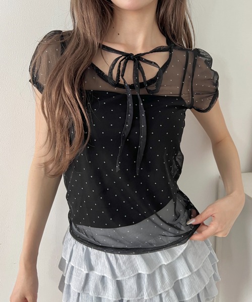 Loueme(ルエム)の「シアードットリボントップス(Tシャツ/カットソー・レディース・ブラック/ライトブルー/アイボリー・FREE)」の10枚目の写真