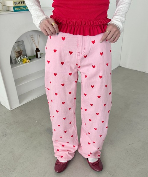 SOLLON.（ソルロン）の「ランダムハートプリントパンツ（デニムパンツ・レディース・ブラック/ピンク/ブルー・M）」の13枚目の写真