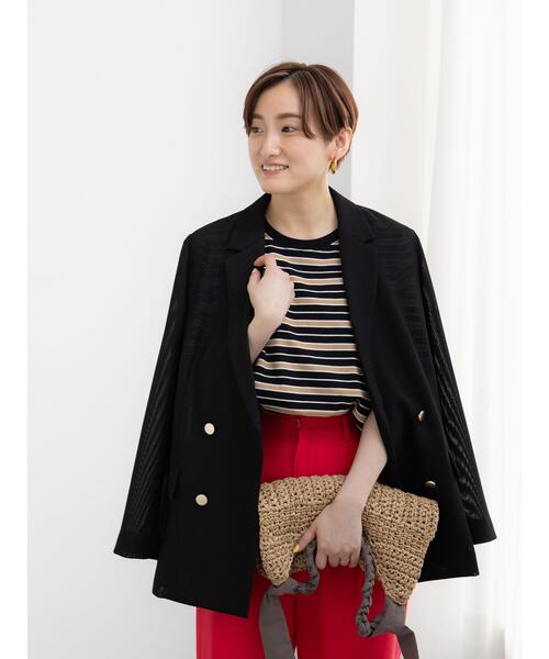 Te chichi(テチチ)の「メッシュテーラードジャケット(ノーカラージャケット・レディース・ブラック/ベージュ/ネイビー・F)」の5枚目の写真