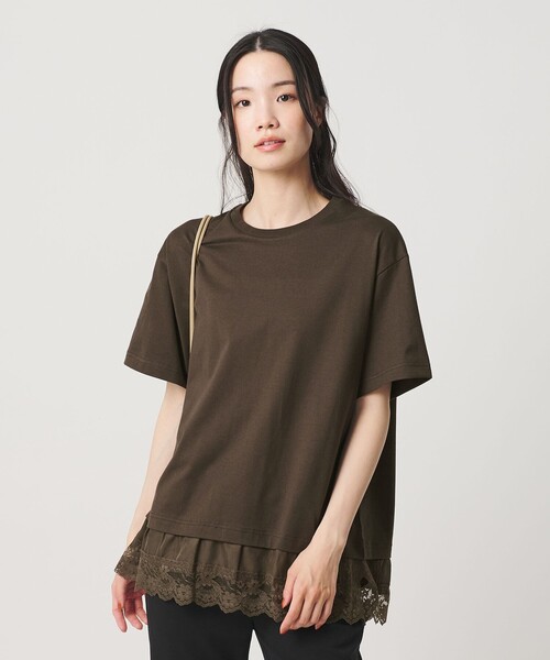 BEAUTY&YOUTH UNITED ARROWS(ビューティーアンドユースユナイテッドアローズ)の「レースドッキング ショートスリーブ Tシャツ(Tシャツ/カットソー・レディース・ダークブラウン/オフホワイト/ブラック・FREE)」の3枚目の写真