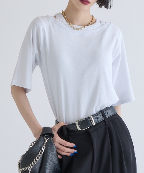 Lui's（ルイス）の「レイヤードデザイン半袖プルオーバー（Tシャツ/カットソー・レディース・ブラウン/ブラック/オフホワイト・FREE）」の2枚目の写真