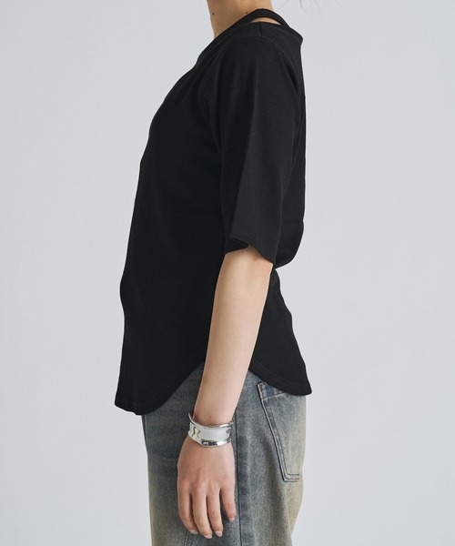 Lui's（ルイス）の「レイヤードデザイン半袖プルオーバー（Tシャツ/カットソー・レディース・ブラウン/ブラック/オフホワイト・FREE）」の9枚目の写真