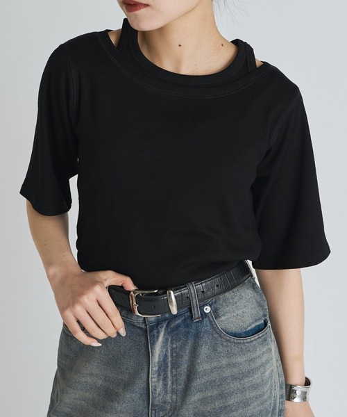Lui's（ルイス）の「レイヤードデザイン半袖プルオーバー（Tシャツ/カットソー・レディース・ブラウン/ブラック/オフホワイト・FREE）」の22枚目の写真