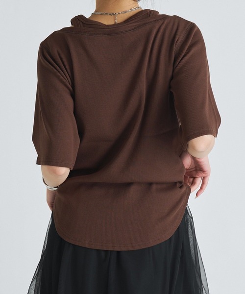 Lui's（ルイス）の「レイヤードデザイン半袖プルオーバー（Tシャツ/カットソー・レディース・ブラウン/ブラック/オフホワイト・FREE）」の13枚目の写真