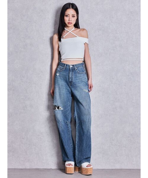 GYDA(ジェイダ)の「Symmetry GYDA design binderトップス(Tシャツ/カットソー・レディース・ブラック/オフホワイト・FREE)」の5枚目の写真