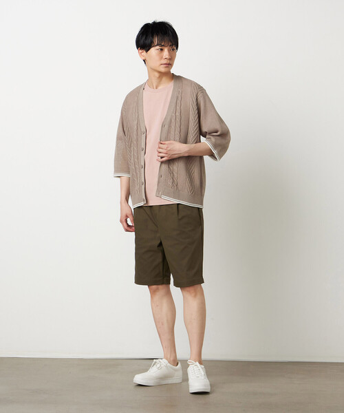 COMME CA ISM(コムサイズム)の「リネンライク ケーブルニット 5分袖カーディガン(カーディガン/ボレロ・メンズ・ネイビー/ベージュ・LARGE/MEDIUM)」の6枚目の写真
